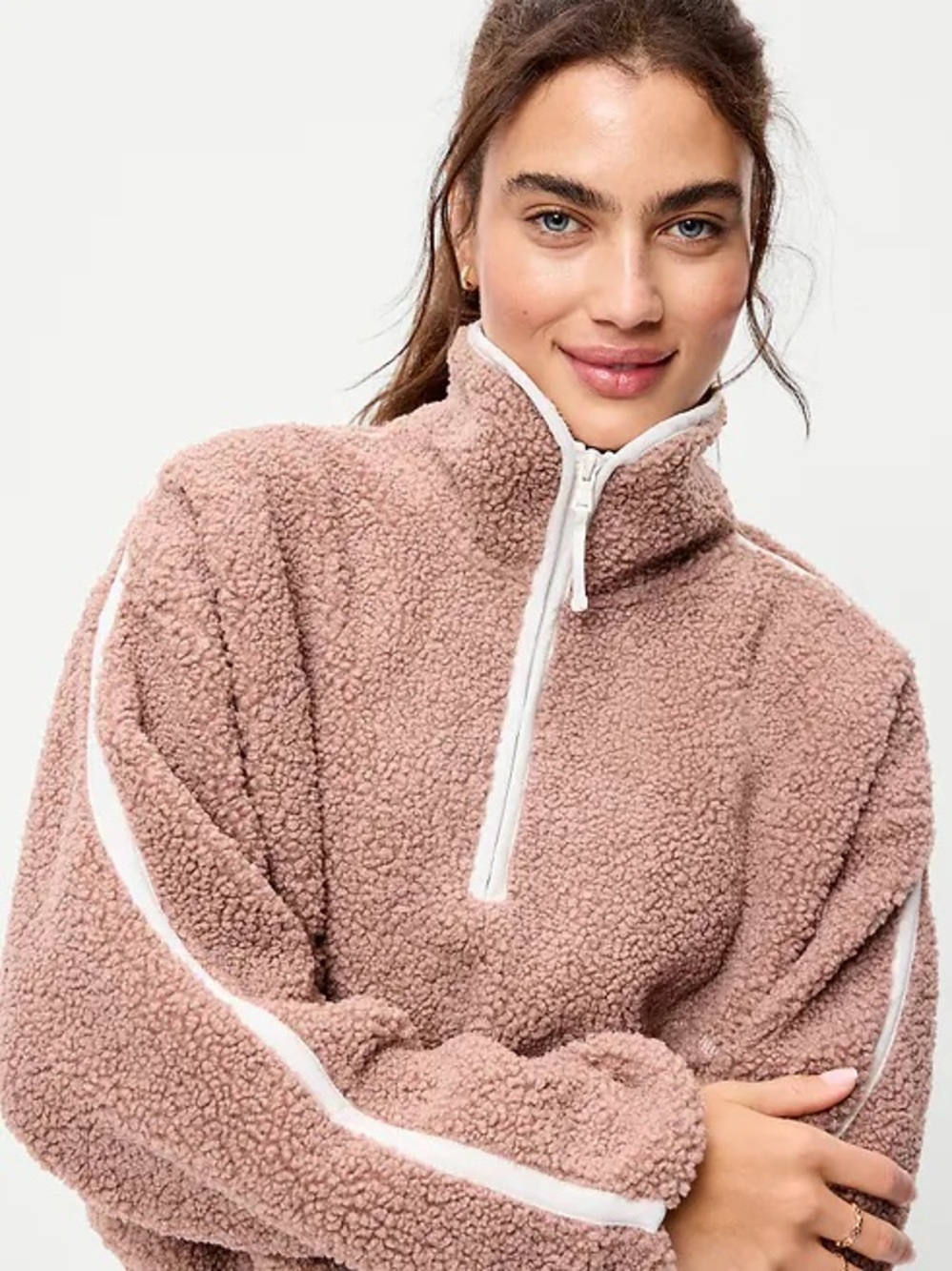 Old Navy Dusty Rose Half-Zip Teddy Jacket